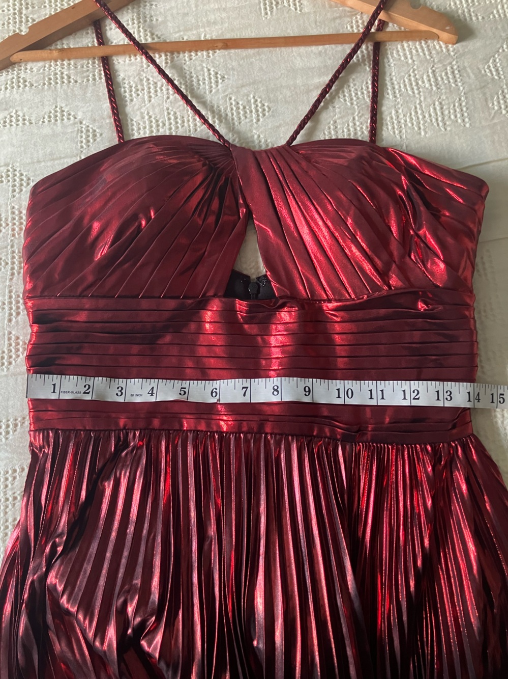 UNBRANDED Red Metallic High Low Pleated Maxi Dress Size M - Picture 11 of 16